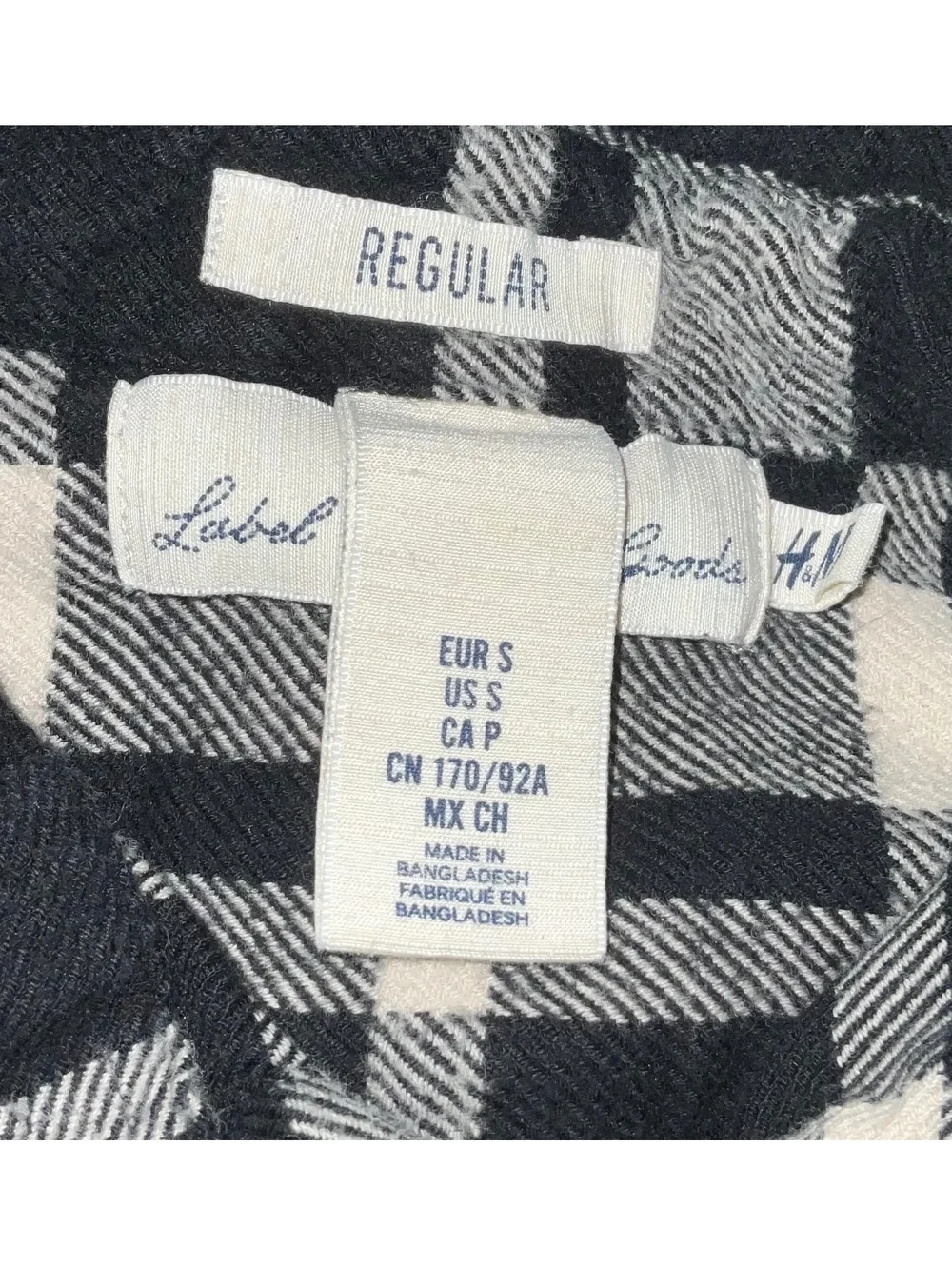 H&M Black and White Plaid Button-Up Shirt, Size S
